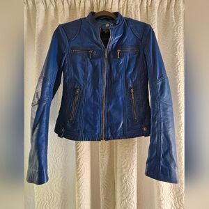 Giovanni Paris Leather Jacket • Cobalt Blue • Size 36 (FR/US XS/S)